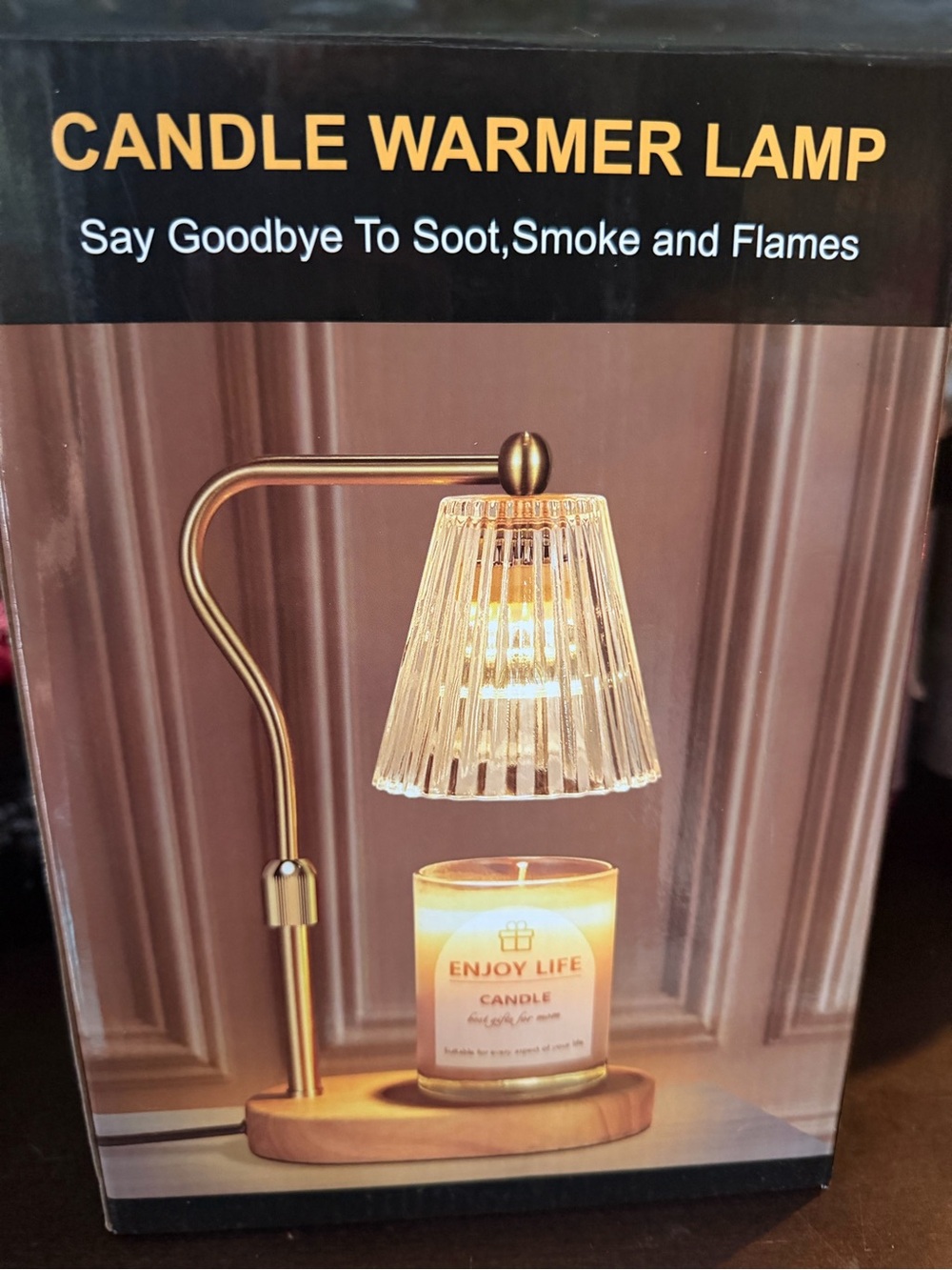 Gold Glass-Shade Candle Warmer Lamp